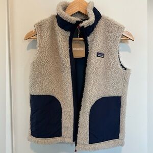 Patagonia Kids Sherpa Vest - Cream and Navy